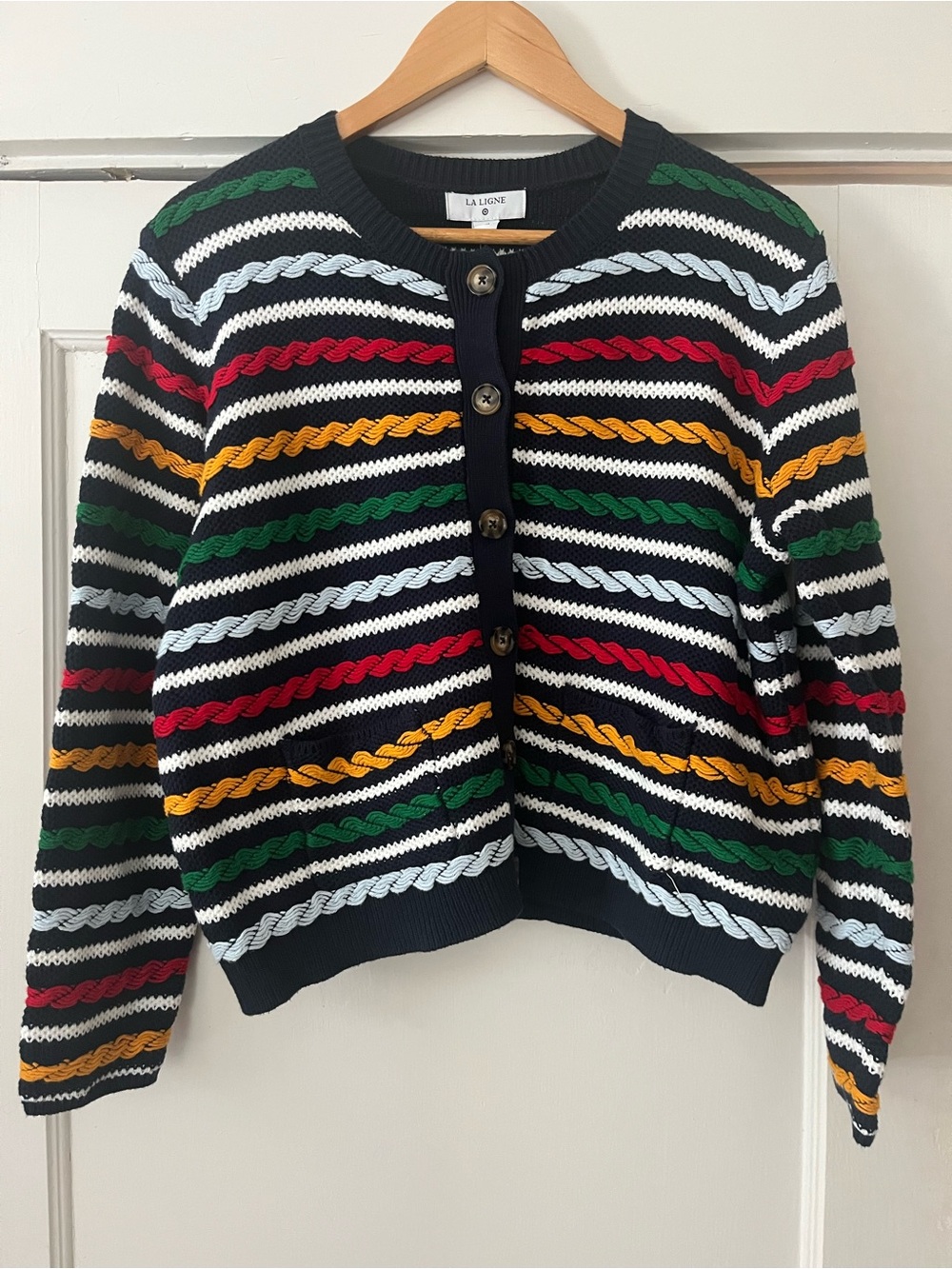 La Ligne for Target Navy Multicolor Striped Cable-Knit Cardigan